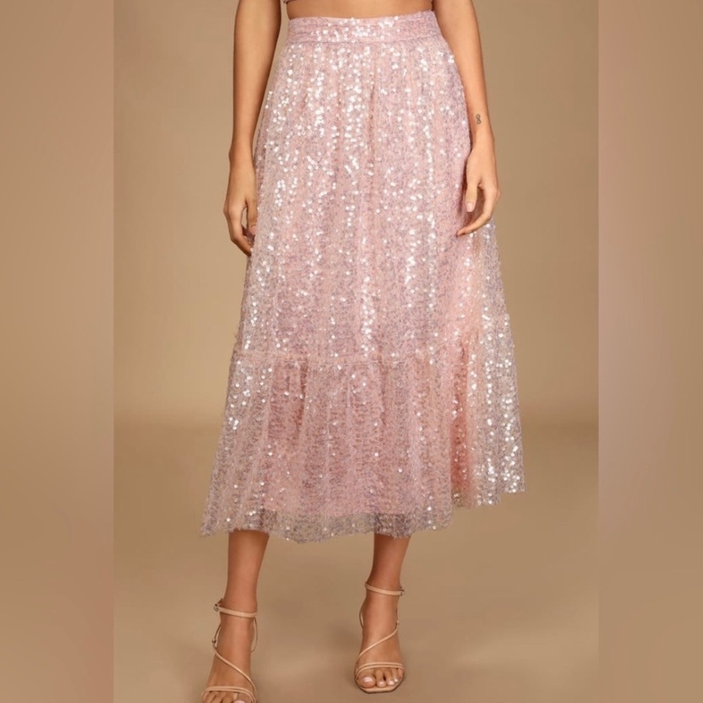 Lulu's Blush Sequin Midi Skirt